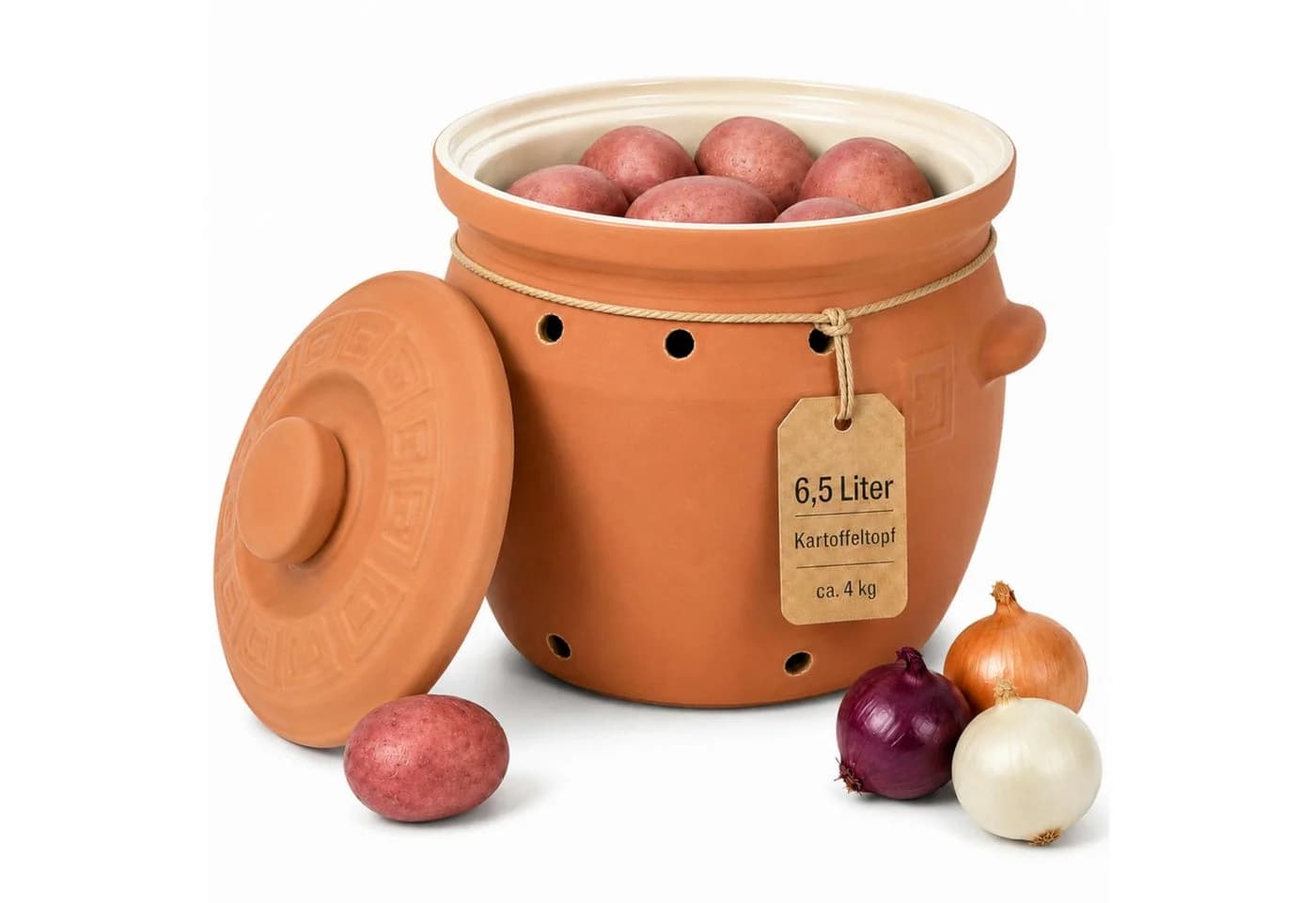 KERAZO Vorratstopf 6,5L Steingut Kartoffeltopf beige - Bild 2