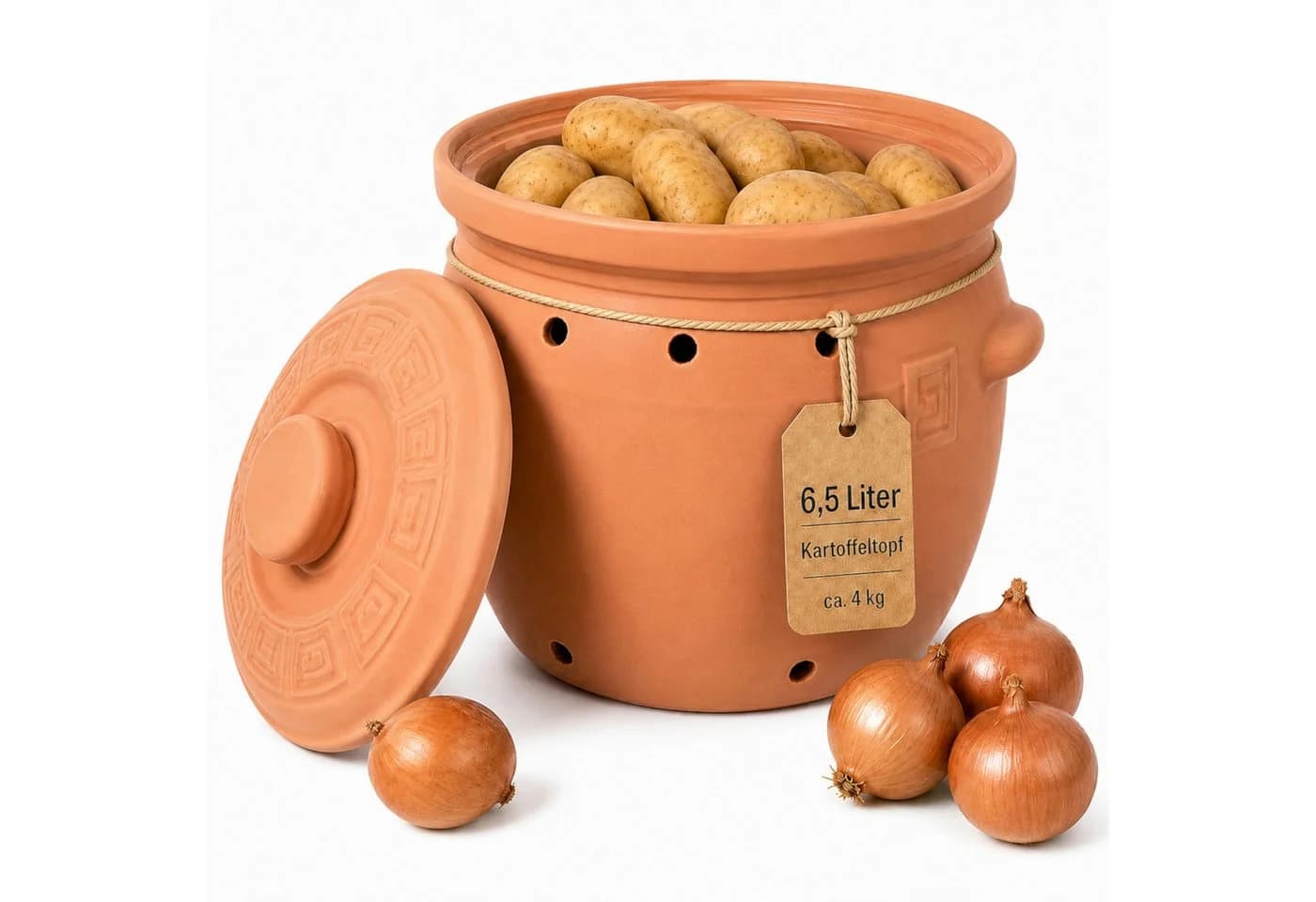 KERAZO Vorratsdose 6,5 Liter Kartoffeltopf Steingut mit Deckel - Bild 2