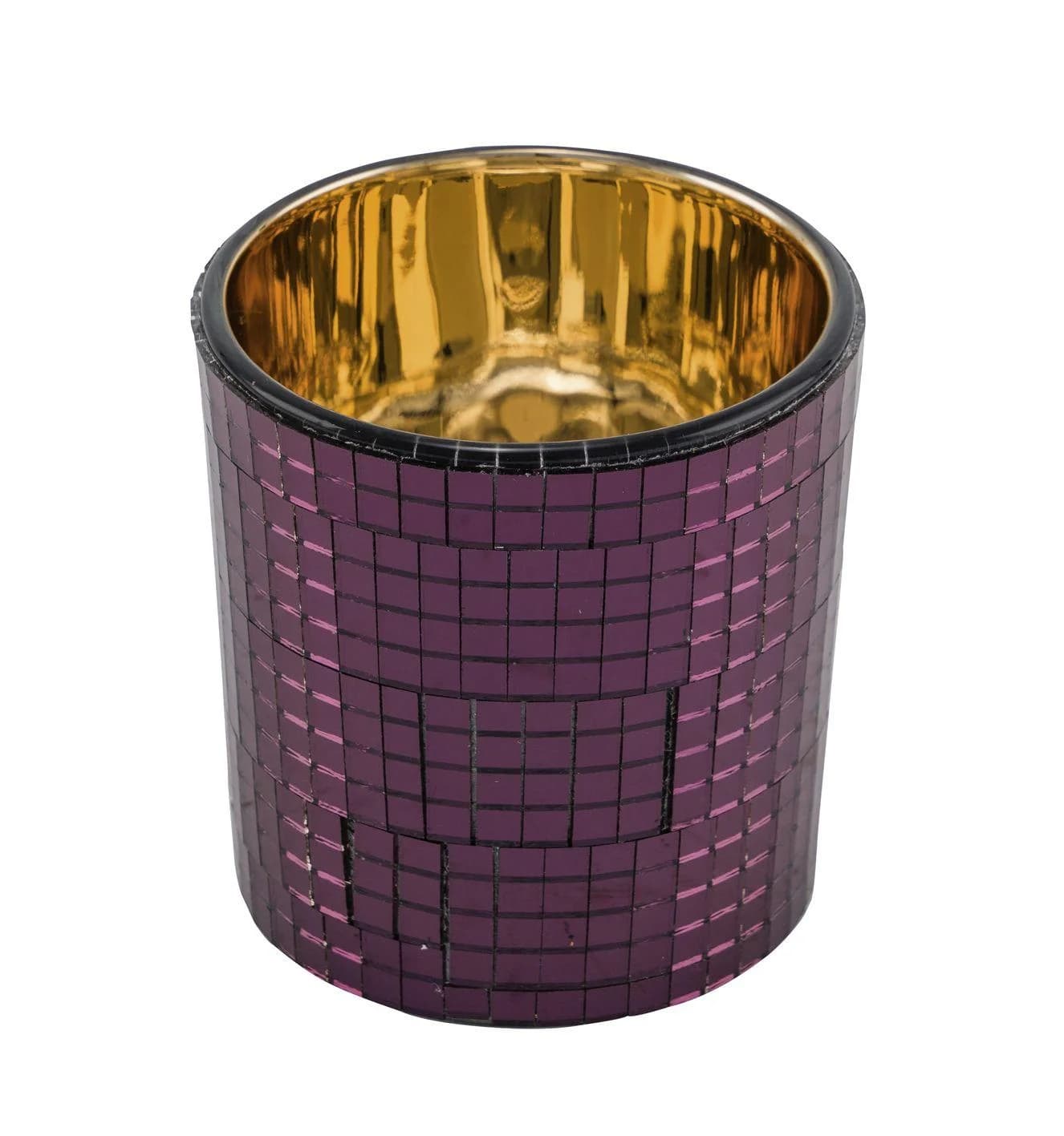 Teelichthalter MOSAIK Lila Glas