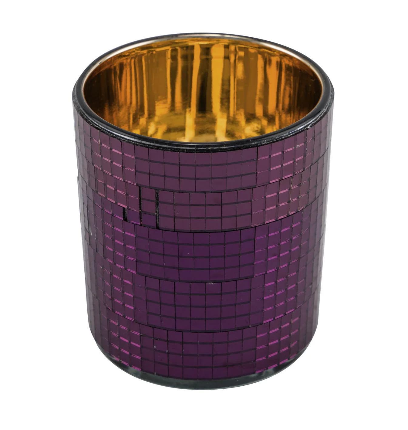 Teelichthalter MOSAIK Lila/Gold Glas Mosaik