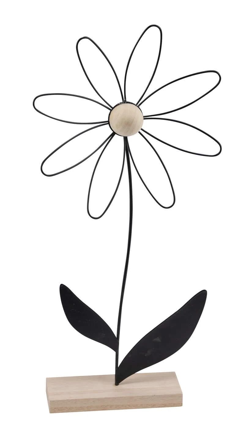 Aufsteller Blume Schwarz/Natur Metall-Holz Dekoration