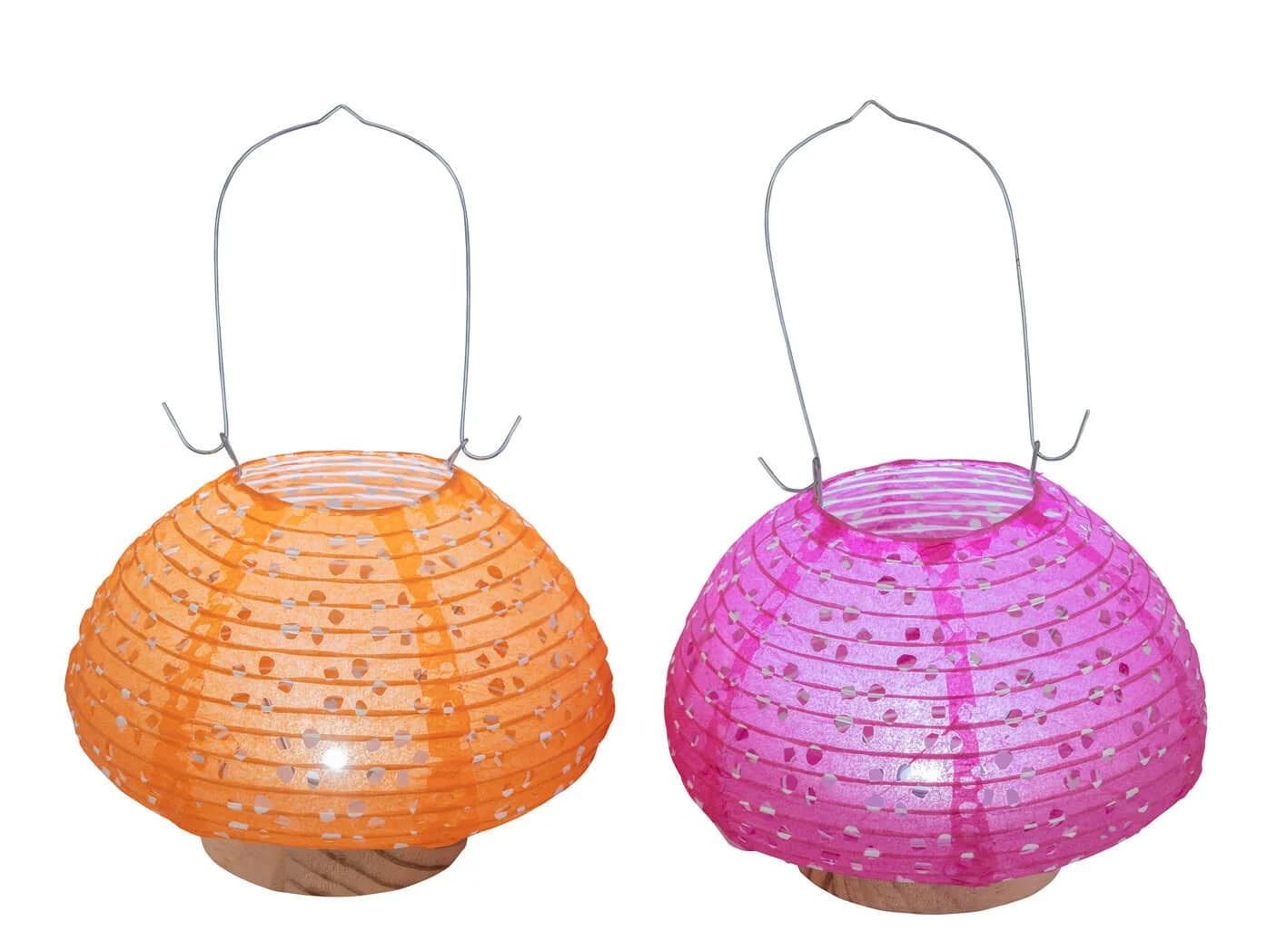 LED-Lampion aus Papier in Orange und Pink