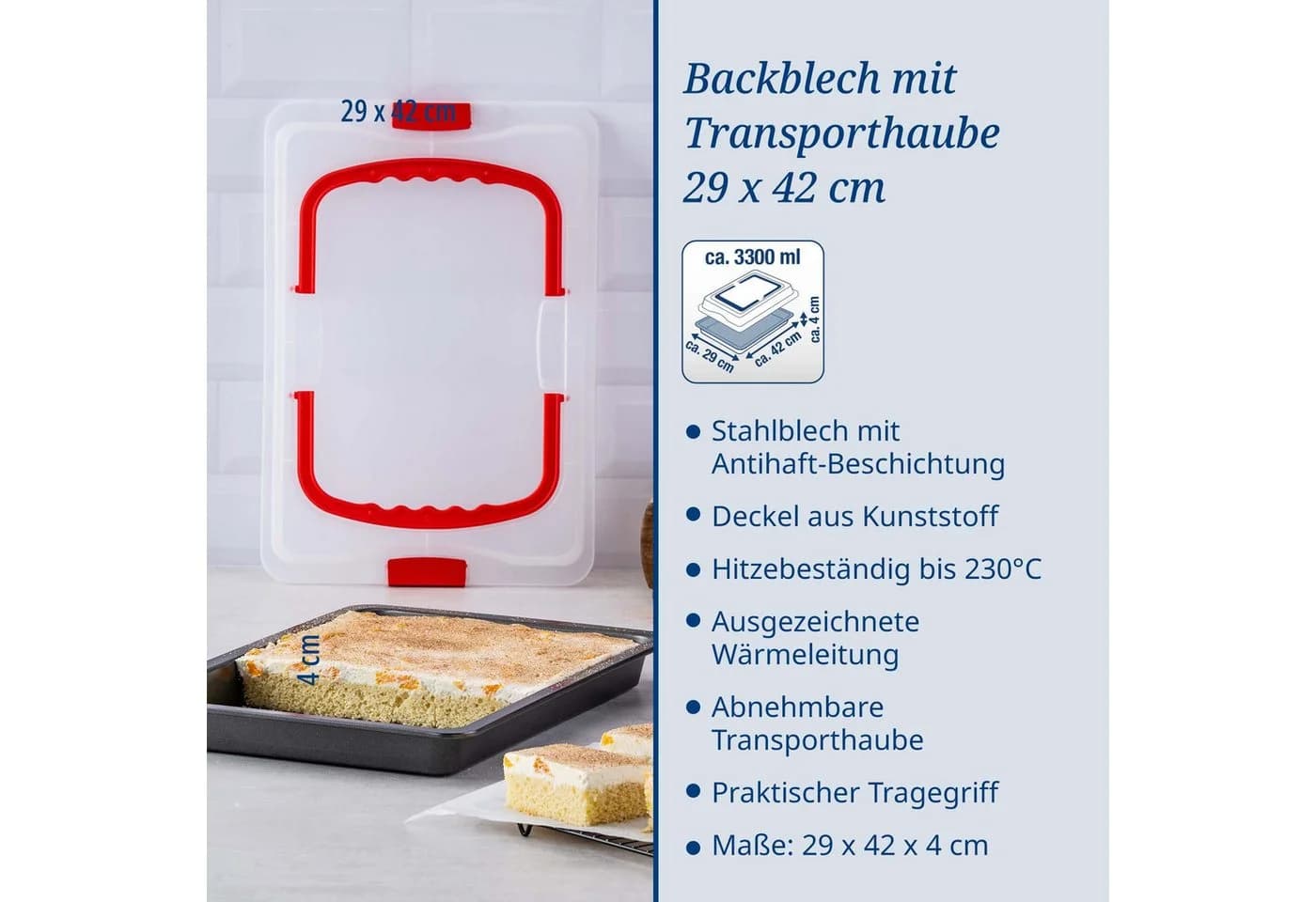 Dr. Oetker Backblech mit Transporthaube und Griffen