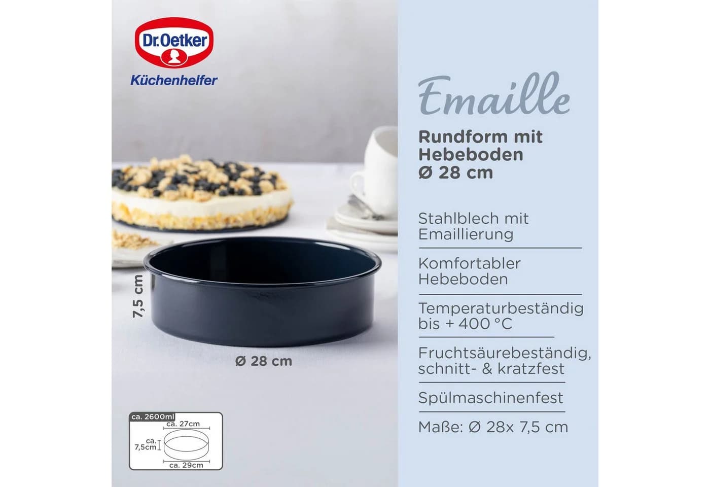 Dr. Oetker Garantieform mit Hebeboden Emaille Nachtblau Ø 28 cm - Bild 4
