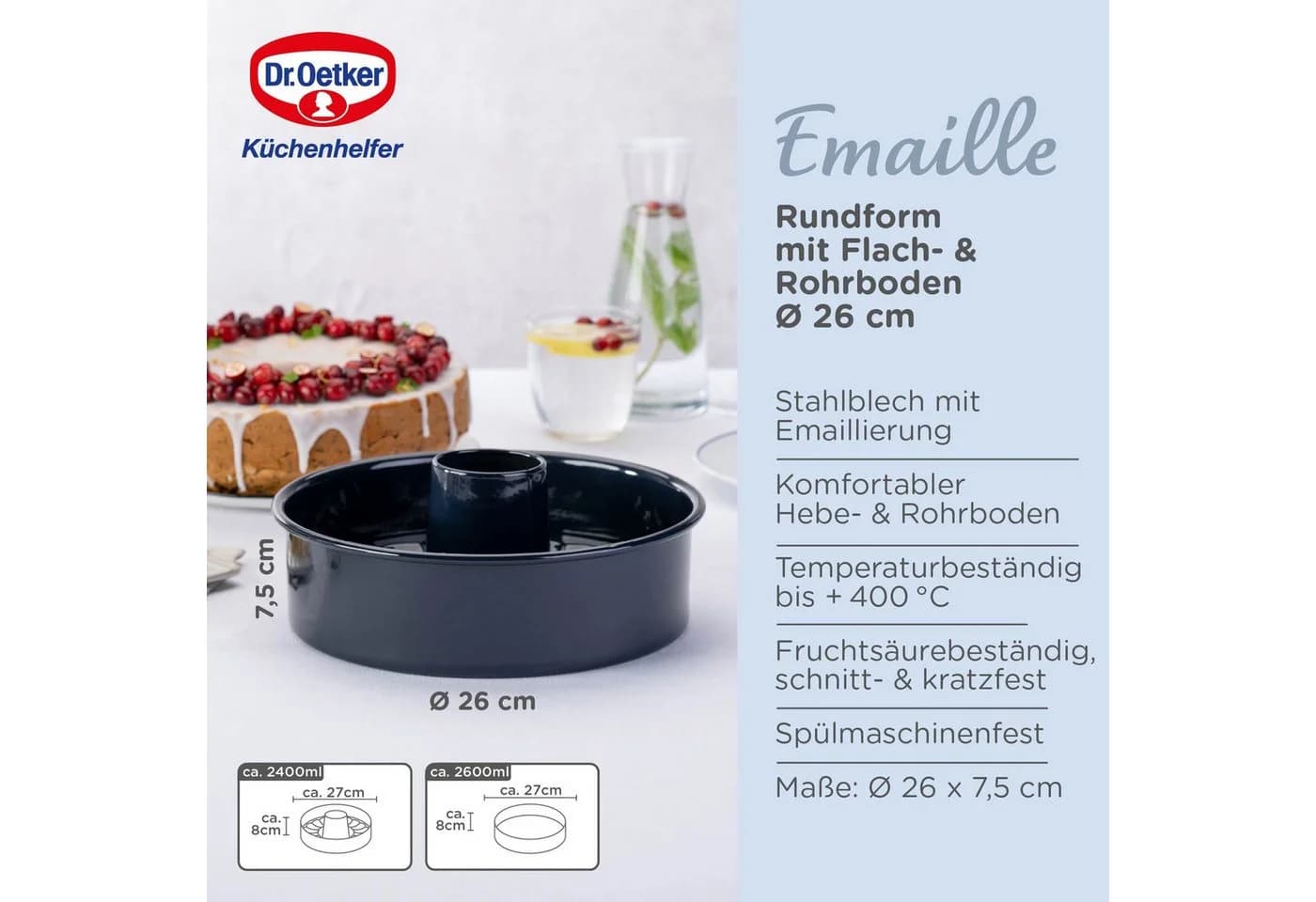Dr. Oetker Garantieform Ø 26cm Emaille Nachtblau mit Flach- und Rohrboden - Bild 4