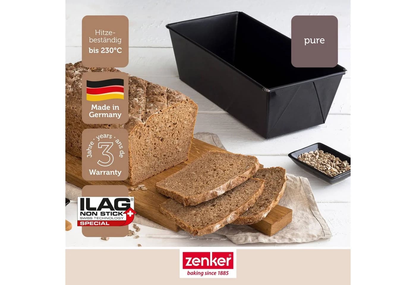 Zenker Brotbackform PURE Schwarz Ausziehbar