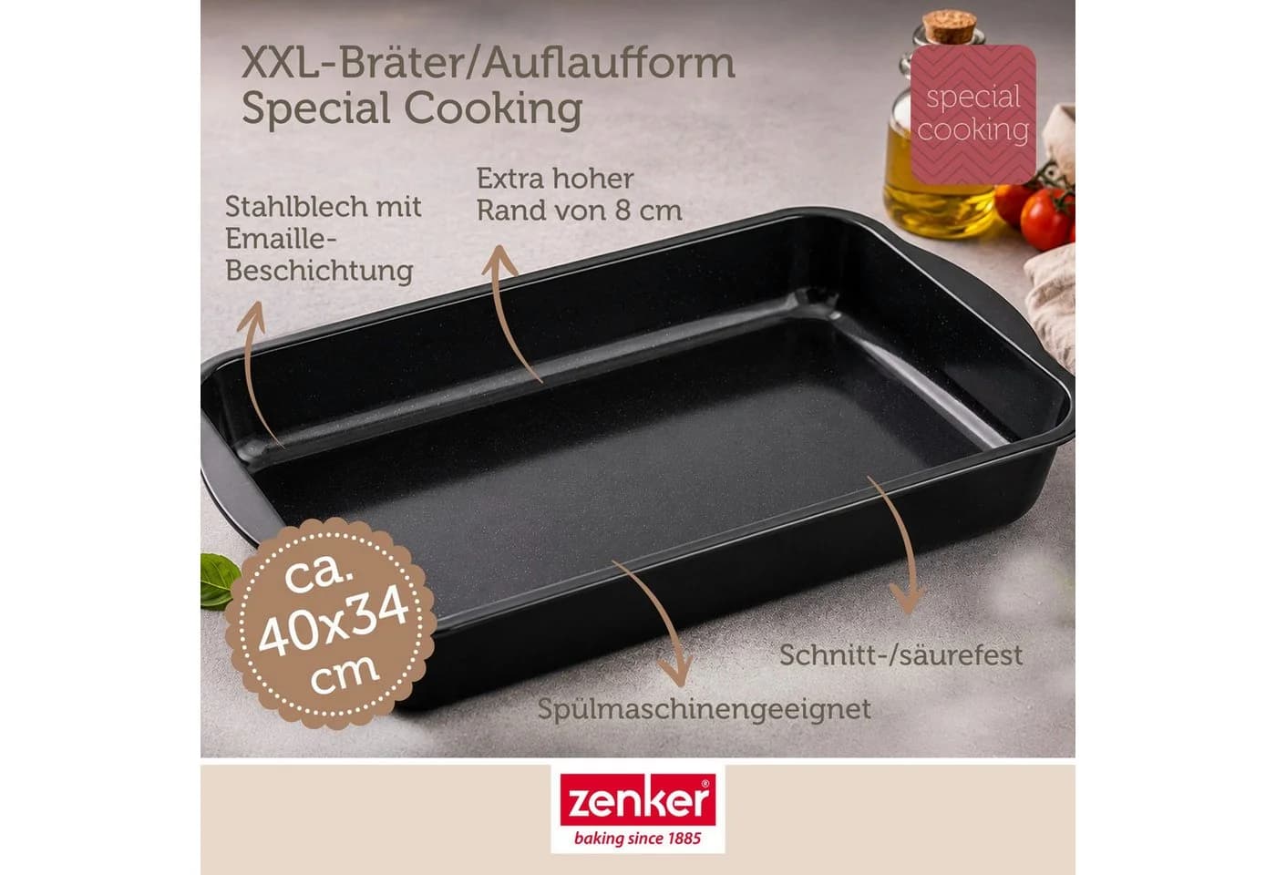 Zenker XXL-Bräter Emaille Auflaufform mit Antihaftbeschichtung - Bild 3