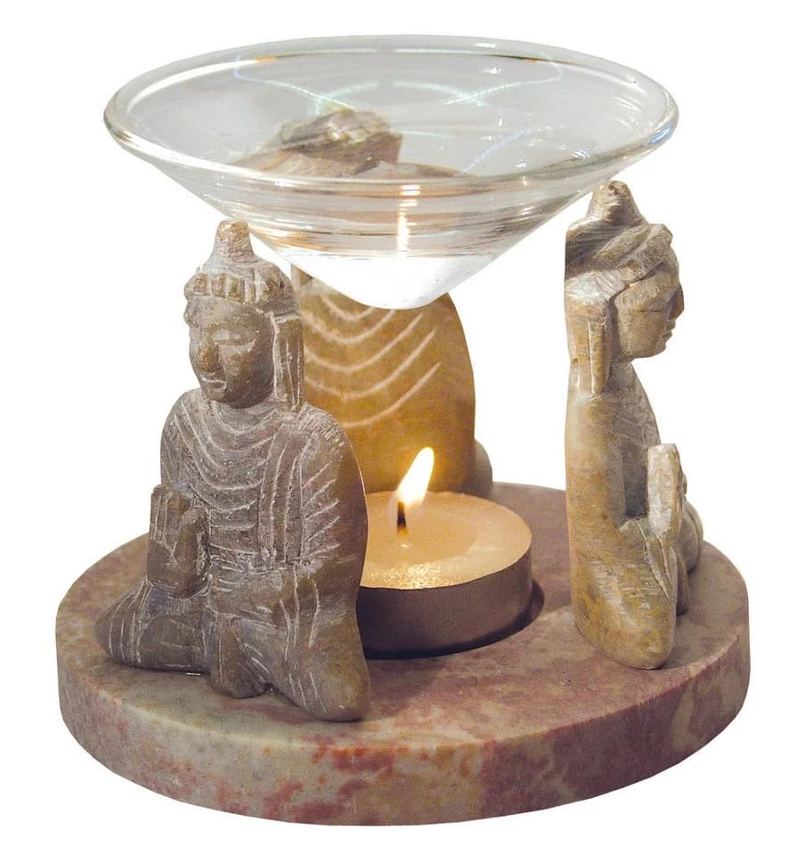 Saraswati Aromalampe "3 Buddhas" Speckstein 10x9cm