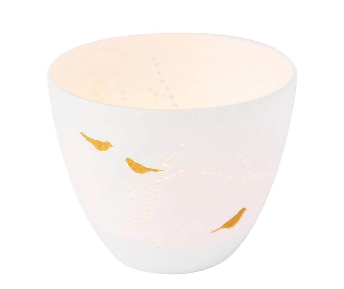 Räder Design Teelichthalter Vogel Weiß/Gold Porzellan