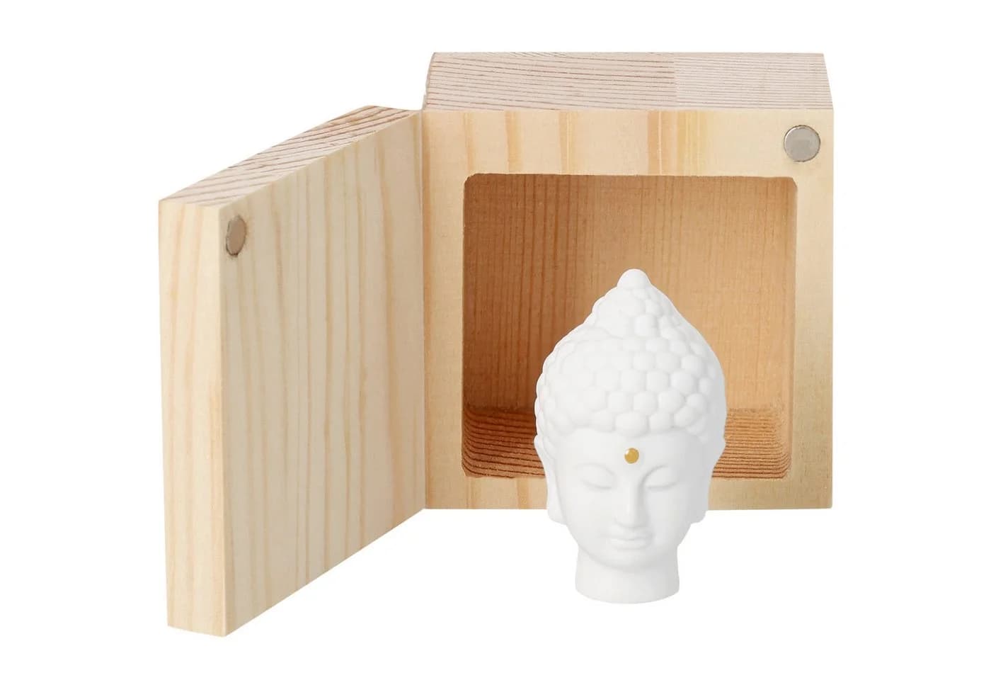 Räder Design Glückskästchen Achtsamkeit Buddha Kopf Porzellan Holzkasten