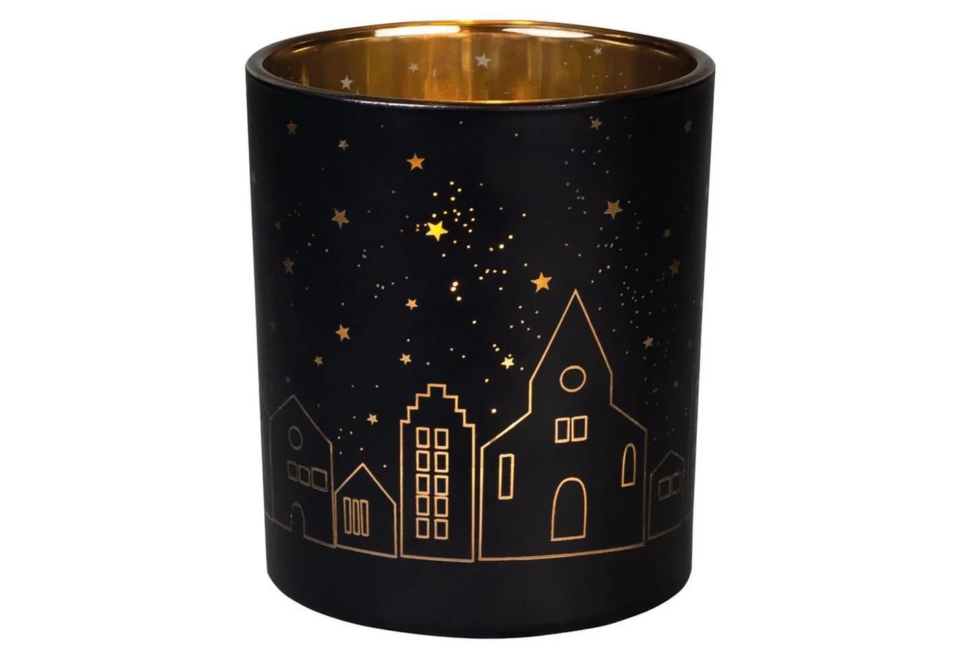 Räder Windlicht Design Teelichthalter Glanzlicht Lichtstadt Schwarz-Gold 10cm - Bild 2