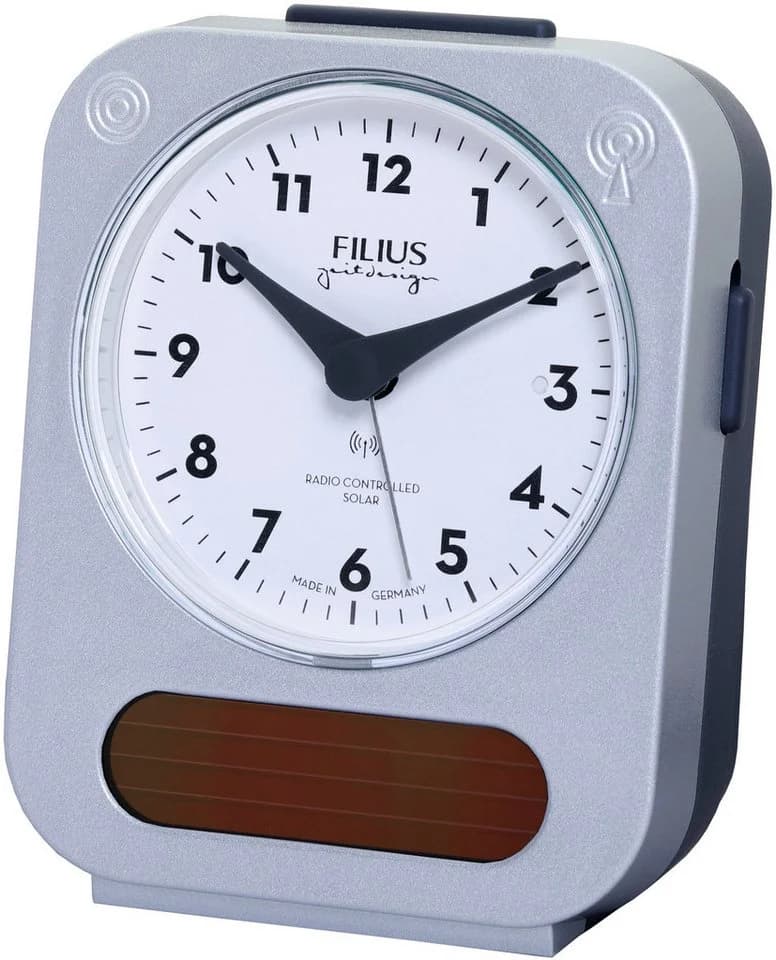 FILIUS zeitdesign Funkwecker Solar mit Beleuchtung, Silber/Grau