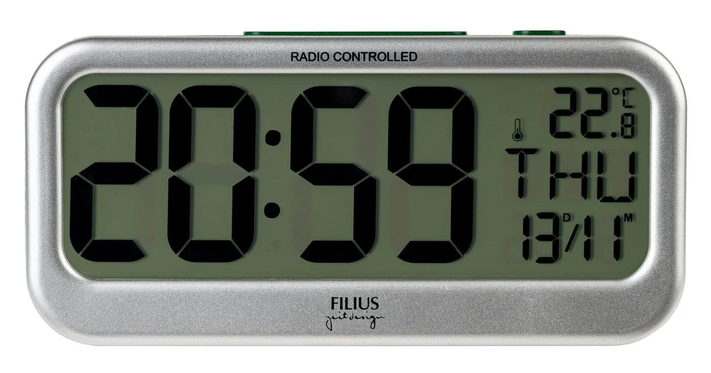 FILIUS zeitdesign Funkwecker Silber mit Temperaturanzeige & Beleuchtung