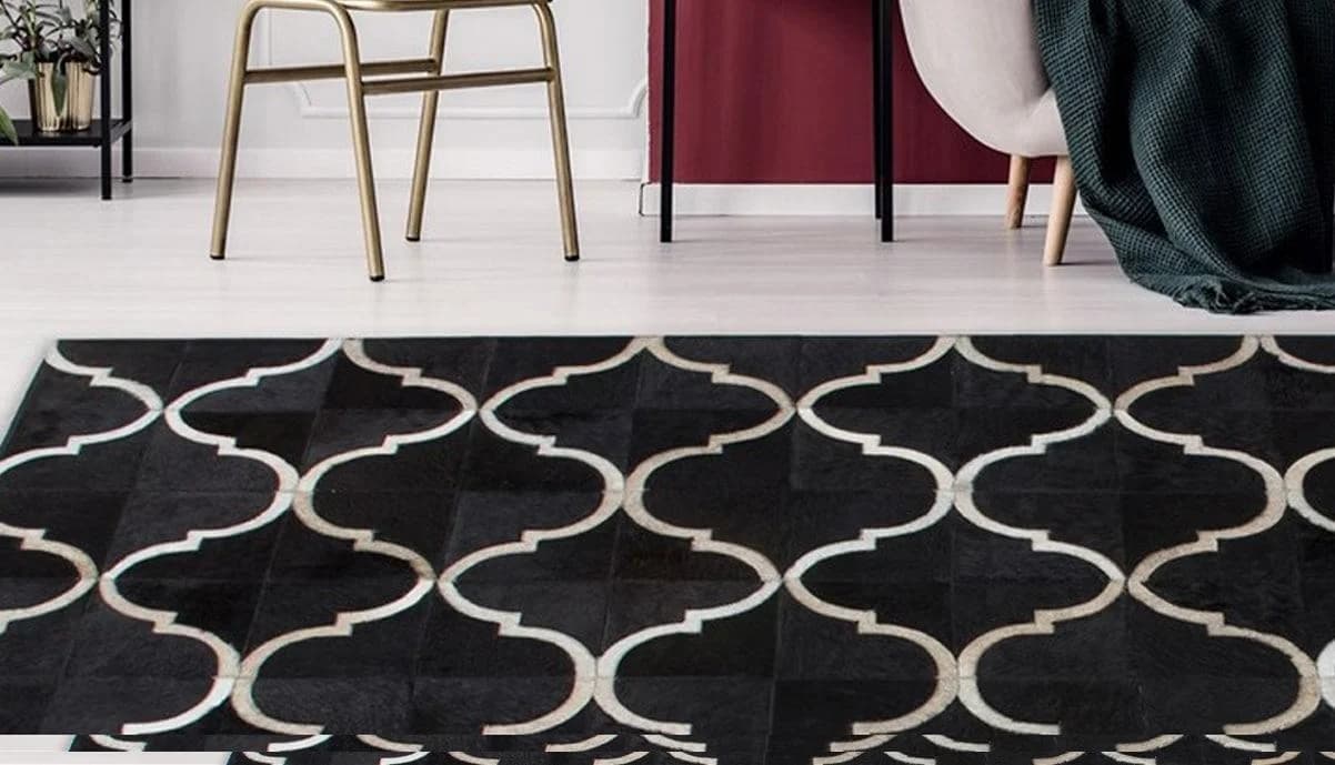 Kayoom Lavish 310 Lederteppich Patchwork Fellteppich Schwarz