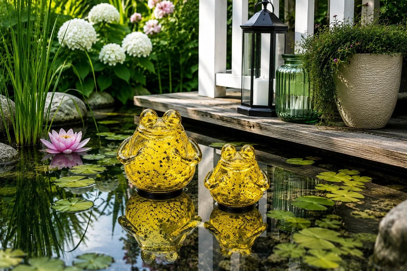 finehomegarden Schwimmender Glasfrosch 2er Set Grün