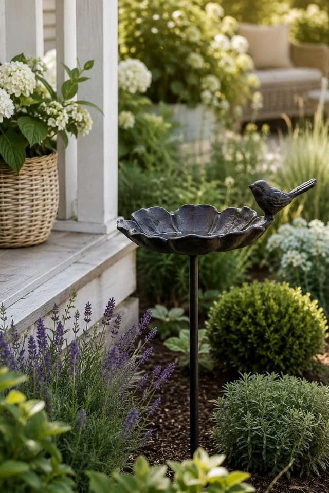 finehomegarden Vogeltränke Futterplatz Metall ArtFerro Braun Gartenstecker