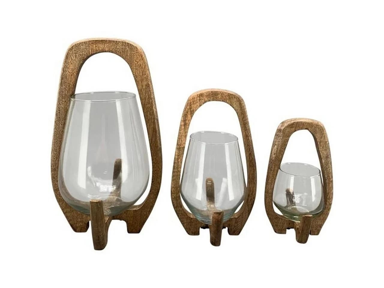 Small-Preis Windlicht aus Holz mit Glaseinsatz Beige