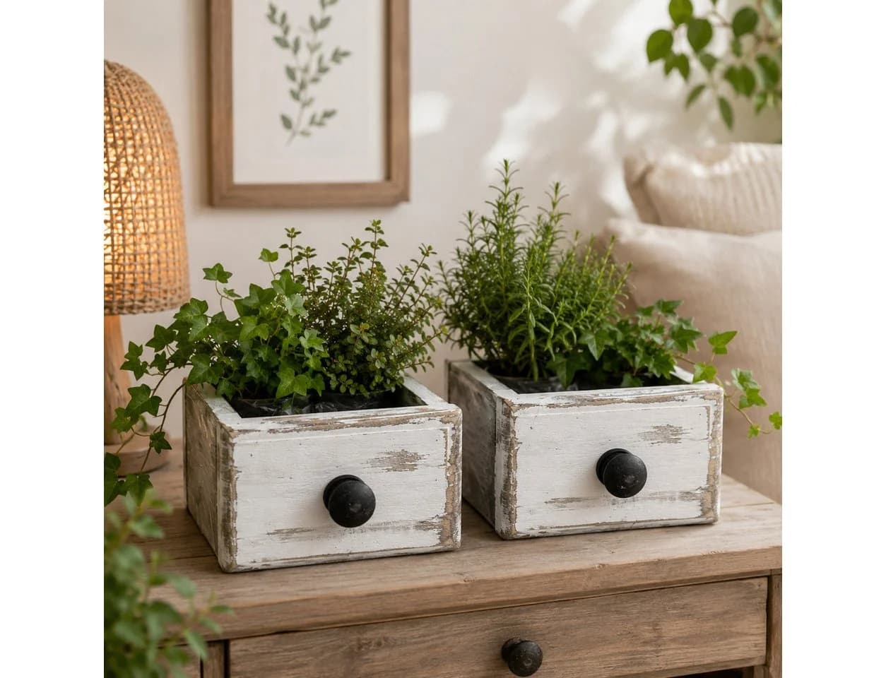 finehomegarden Blumentopf Schublade weiß Shabby Holz 2er Set
