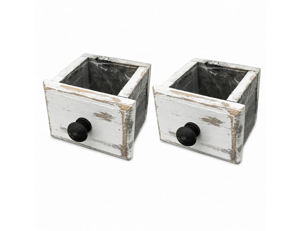 finehomegarden Blumentopf Schublade weiß Shabby Holz 2er Set - Bild 2