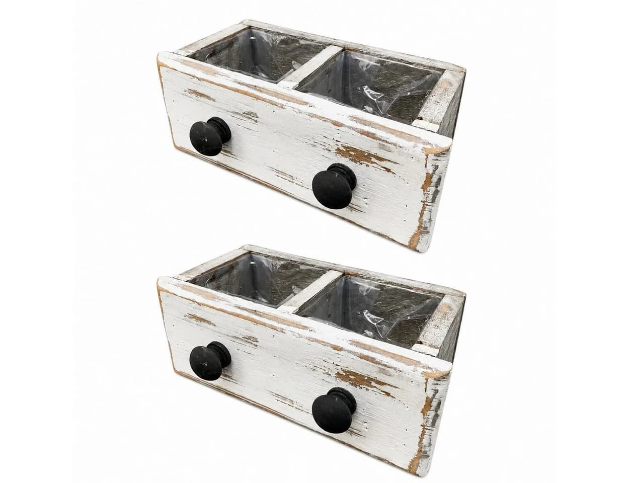 finehomegarden Blumentopf Schublade Holz Weiß 2er-Set Shabby - Bild 2