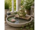 finehomegarden Teichfigur Wasserspeier Frosch grün Steinzeug mit Pumpe Bild 1
