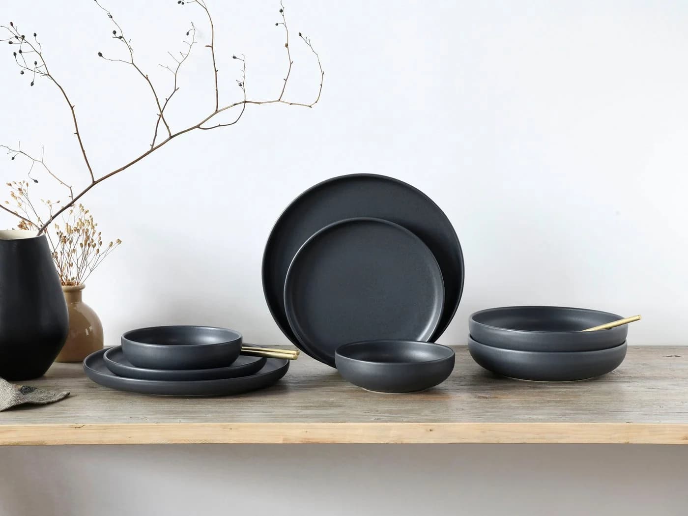 CreaTable Tafelservice Uno 8-tlg Schwarz Steinzeug