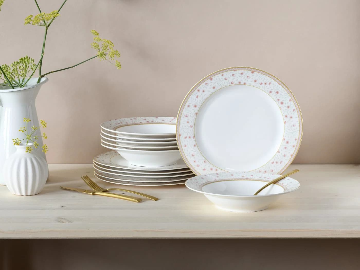 CREATABLE Emilja Tafelservice 12-tlg. Beige Creme Porzellan Blumendekor - Bild 5