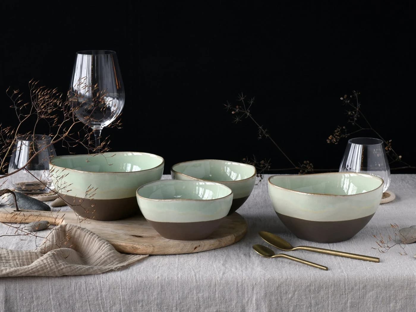 CreaTable Schale Basalt Bio Salbei Steinzeug Set 4-tlg.