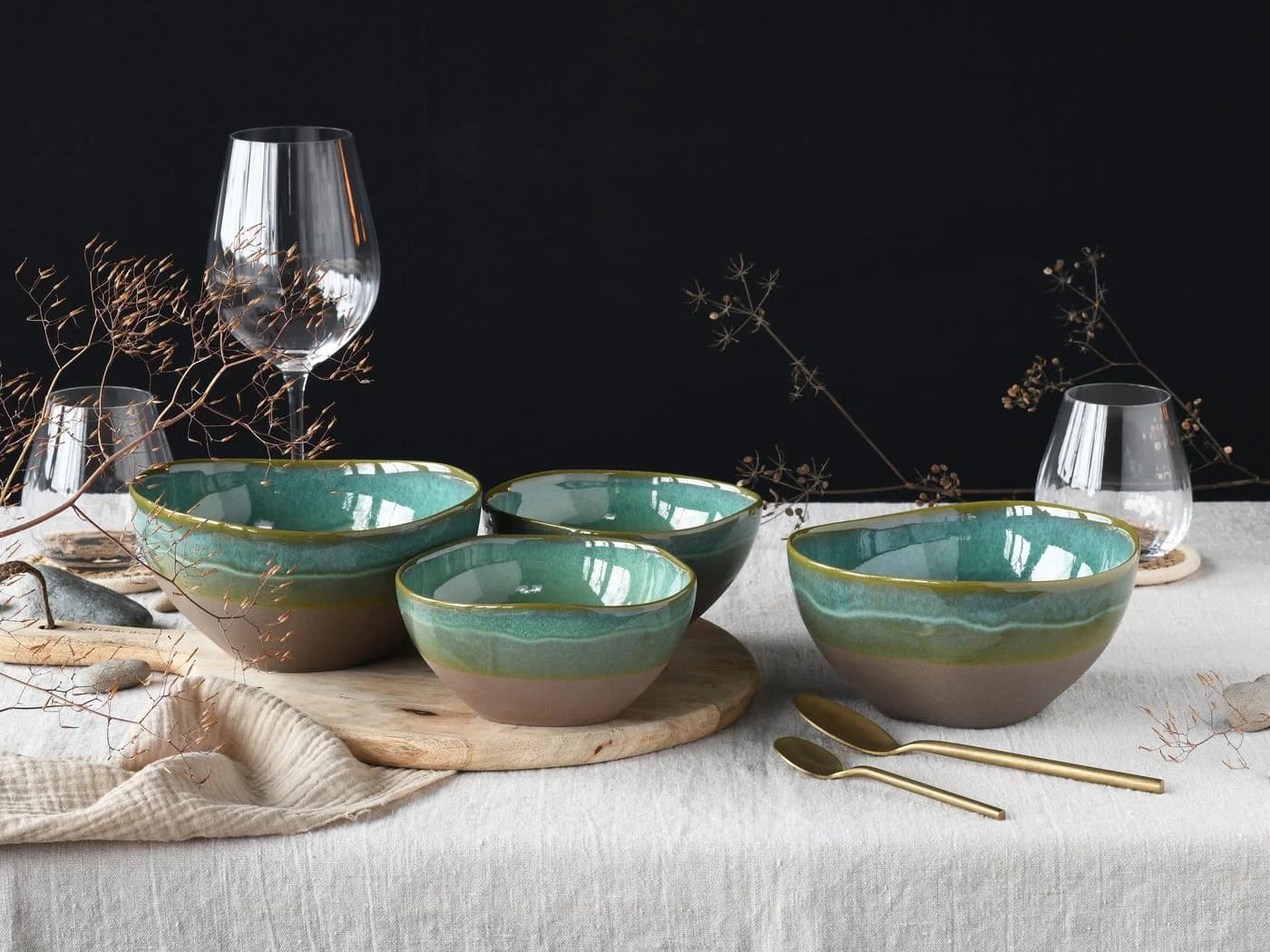 CREATABLE Basalt Bio Bowl Set 4-tlg. Olivgrün Steinzeug