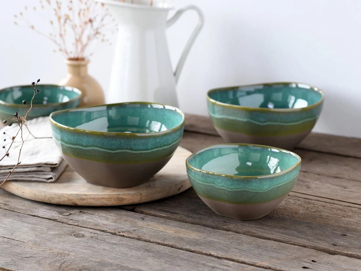 CREATABLE Basalt Bio Bowl Set 4-tlg. Olivgrün Steinzeug - Bild 3