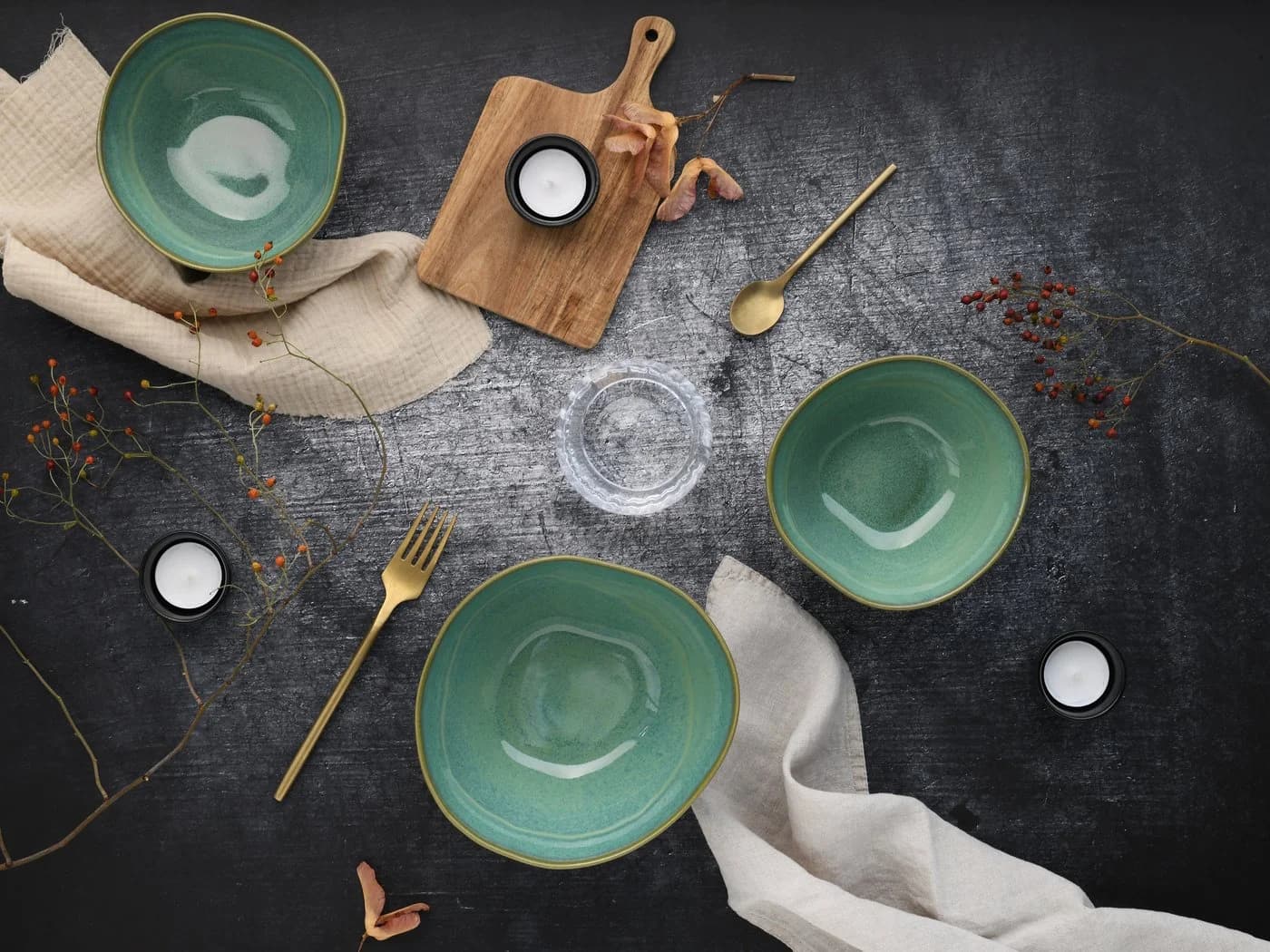 CREATABLE Basalt Bio Bowl Set 4-tlg. Olivgrün Steinzeug - Bild 5