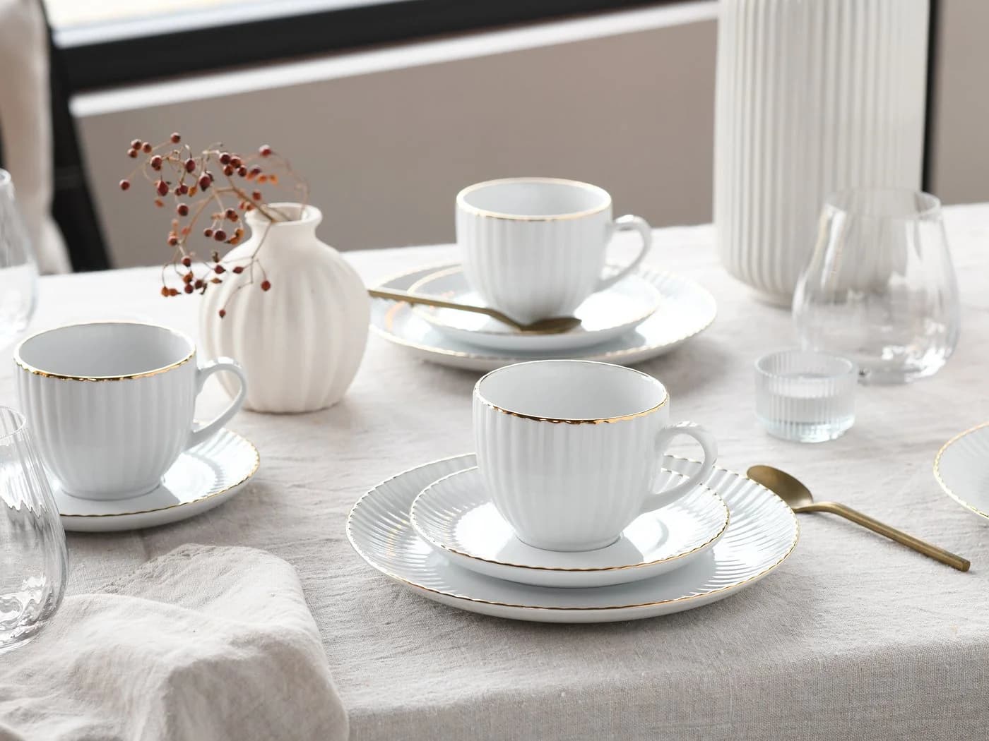 Kaffeeservice OTTO HOME Ezzo 18 Teile Porzellan weiß gold - Bild 5