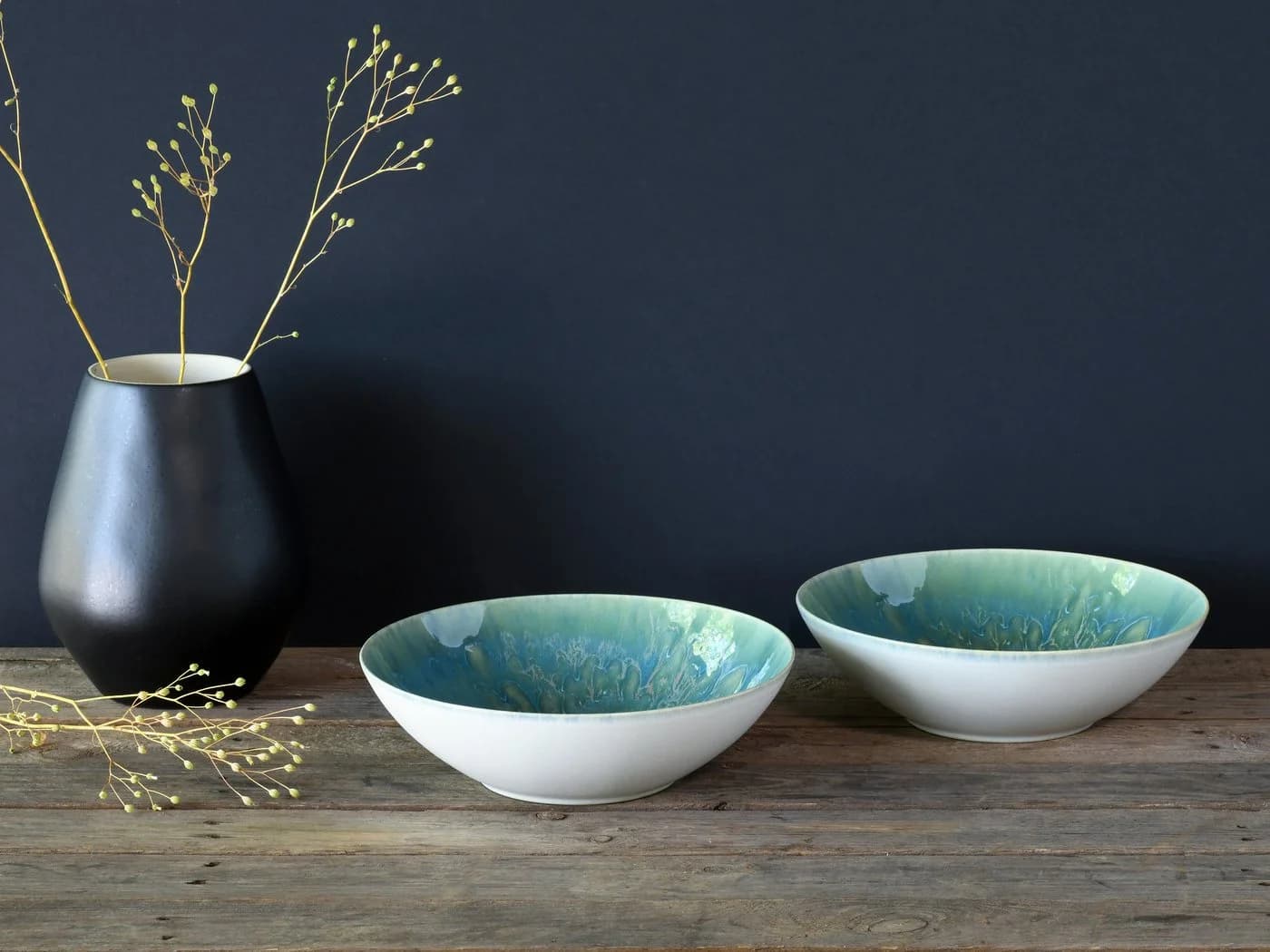 CREATABLE Schüssel Yuki 2-tlg. Steinzeug Blau Grün