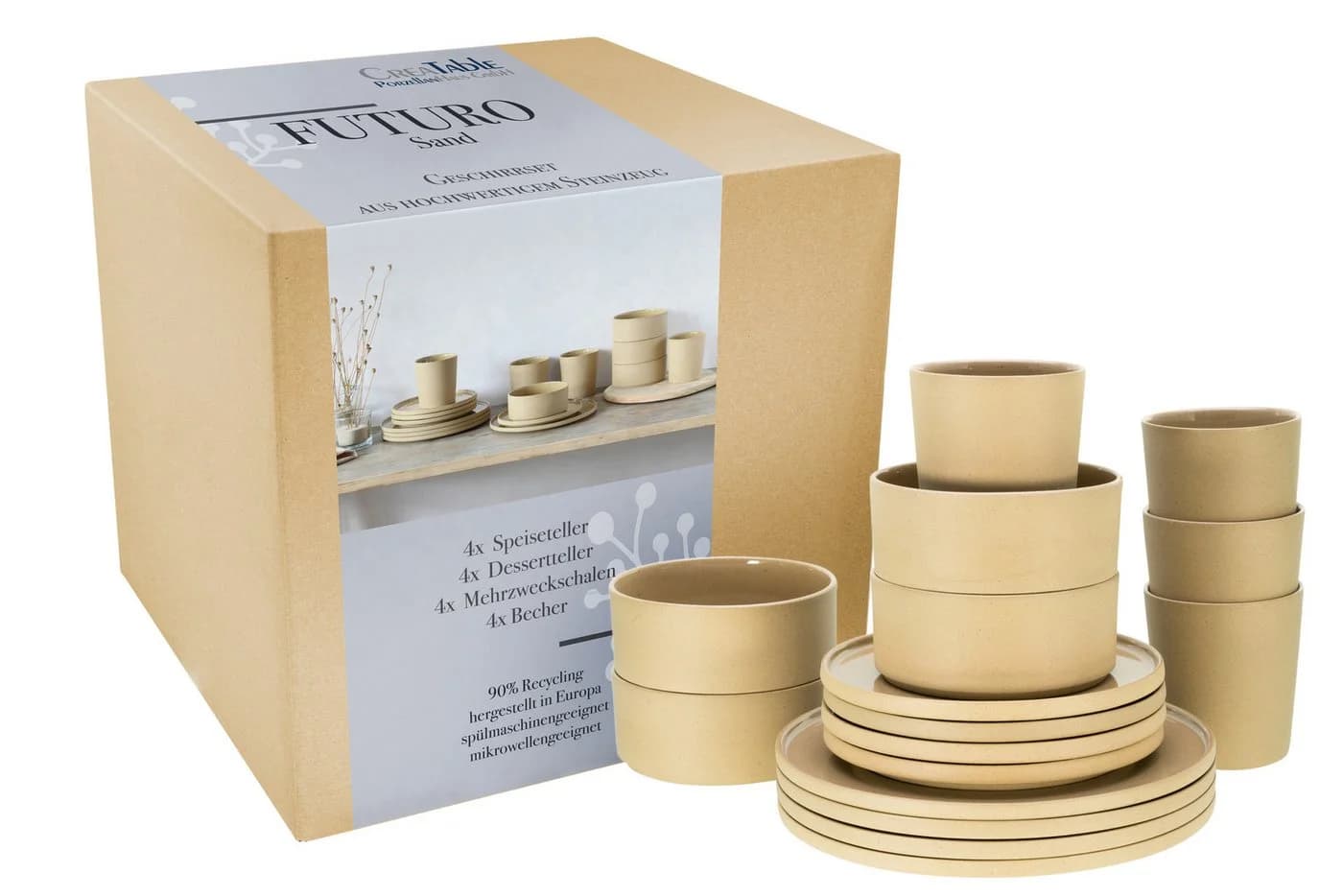 CreaTable Kombiservice Futuro Sand 16-teilig Steinzeug Beige - Bild 2