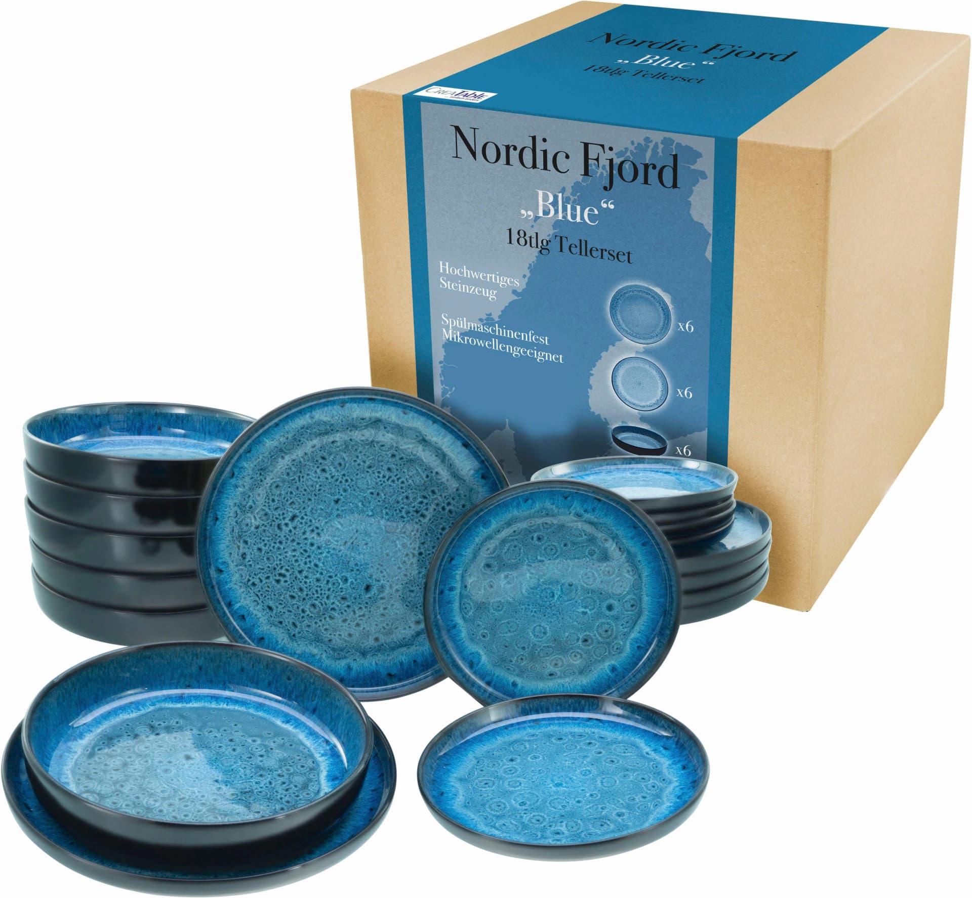 CREATABLE Teller-Set Nordic Fjord Blau 18-tlg. Steinzeug