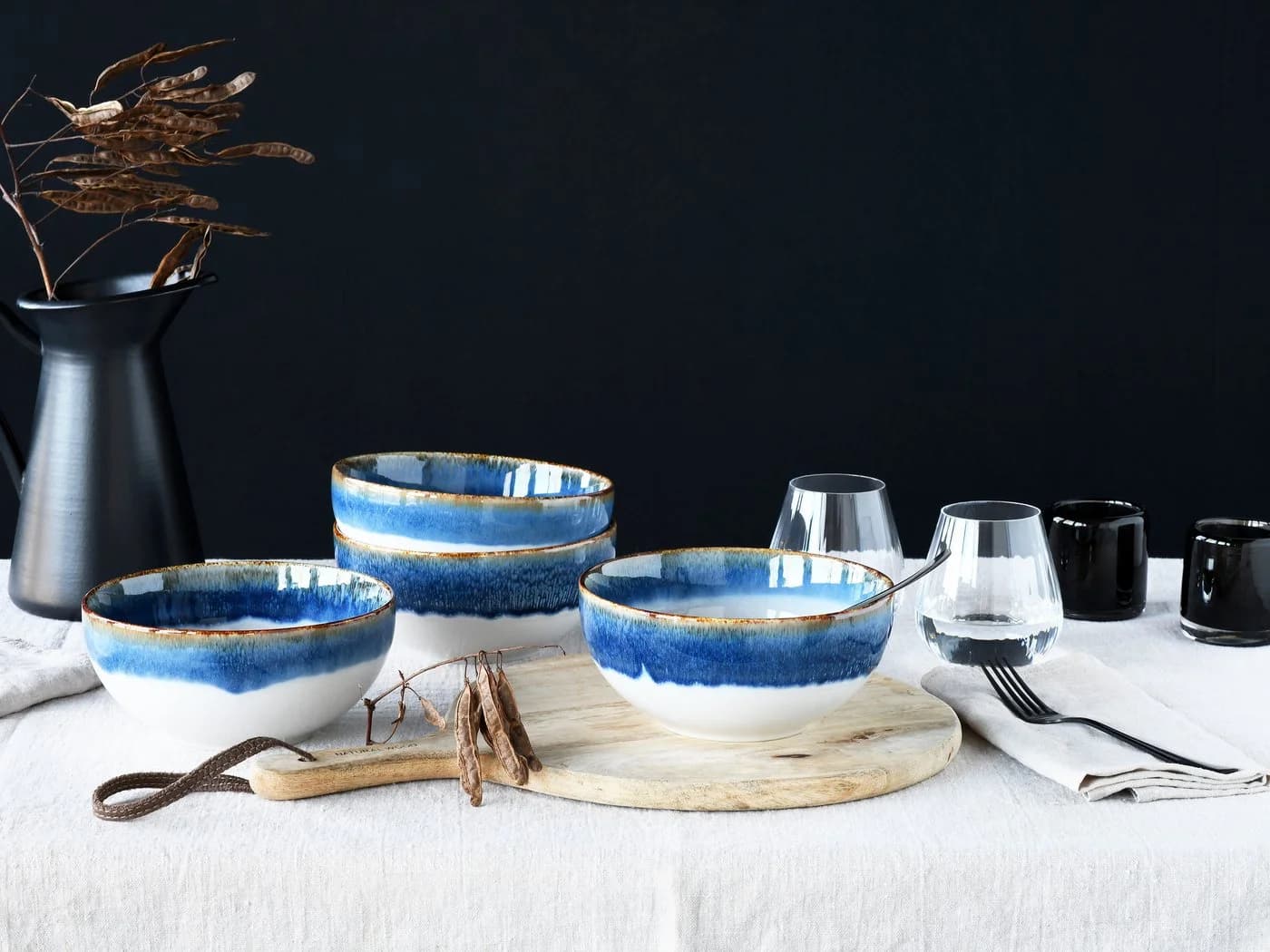CreaTable Schale Cascade 4-tlg. Buddha Bowl Steinzeug Blau