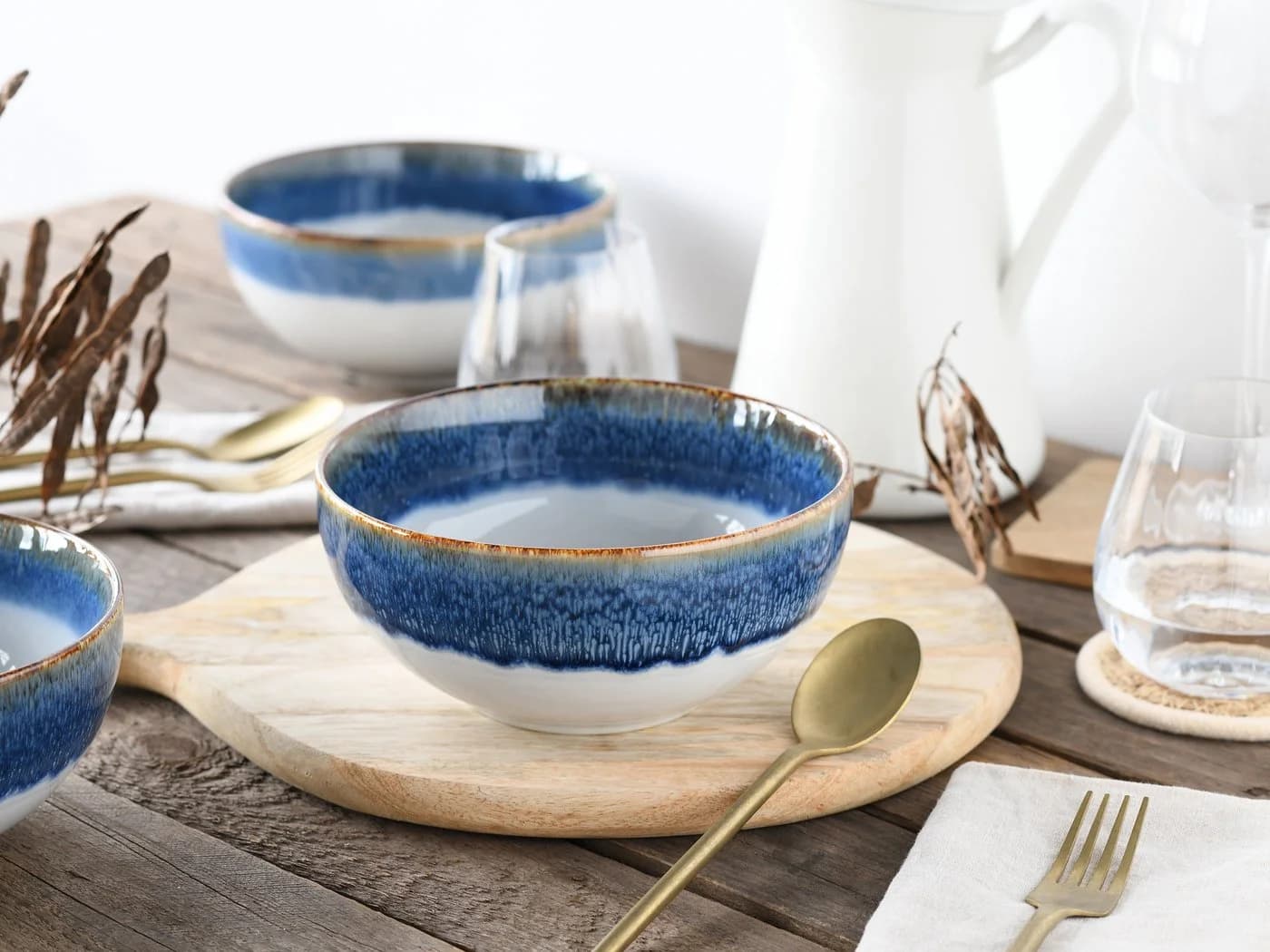 CreaTable Schale Cascade 4-tlg. Buddha Bowl Steinzeug Blau - Bild 4