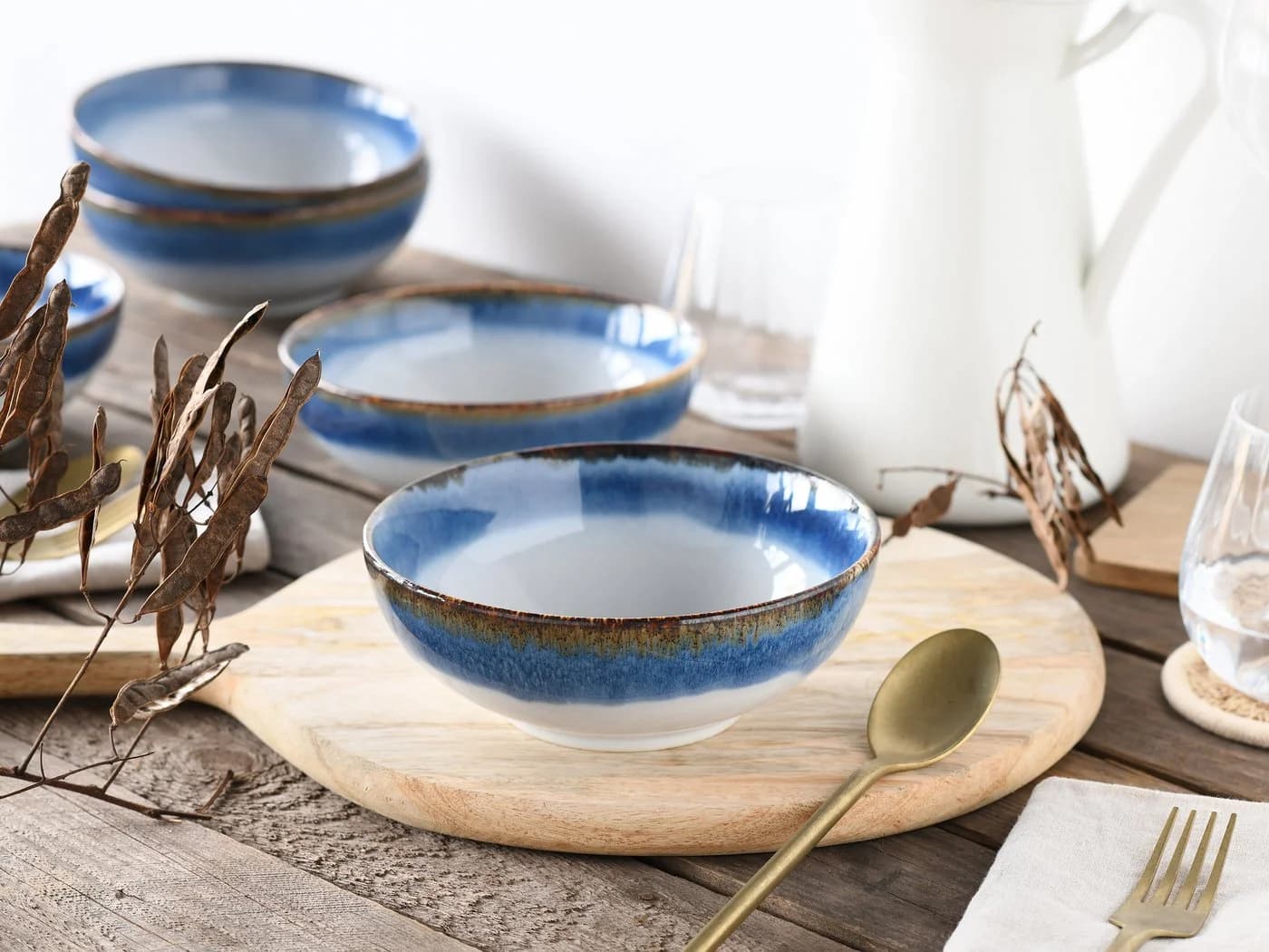 CreaTable Schale Cascade 4-tlg. Buddha Bowl Steinzeug Blau - Bild 5