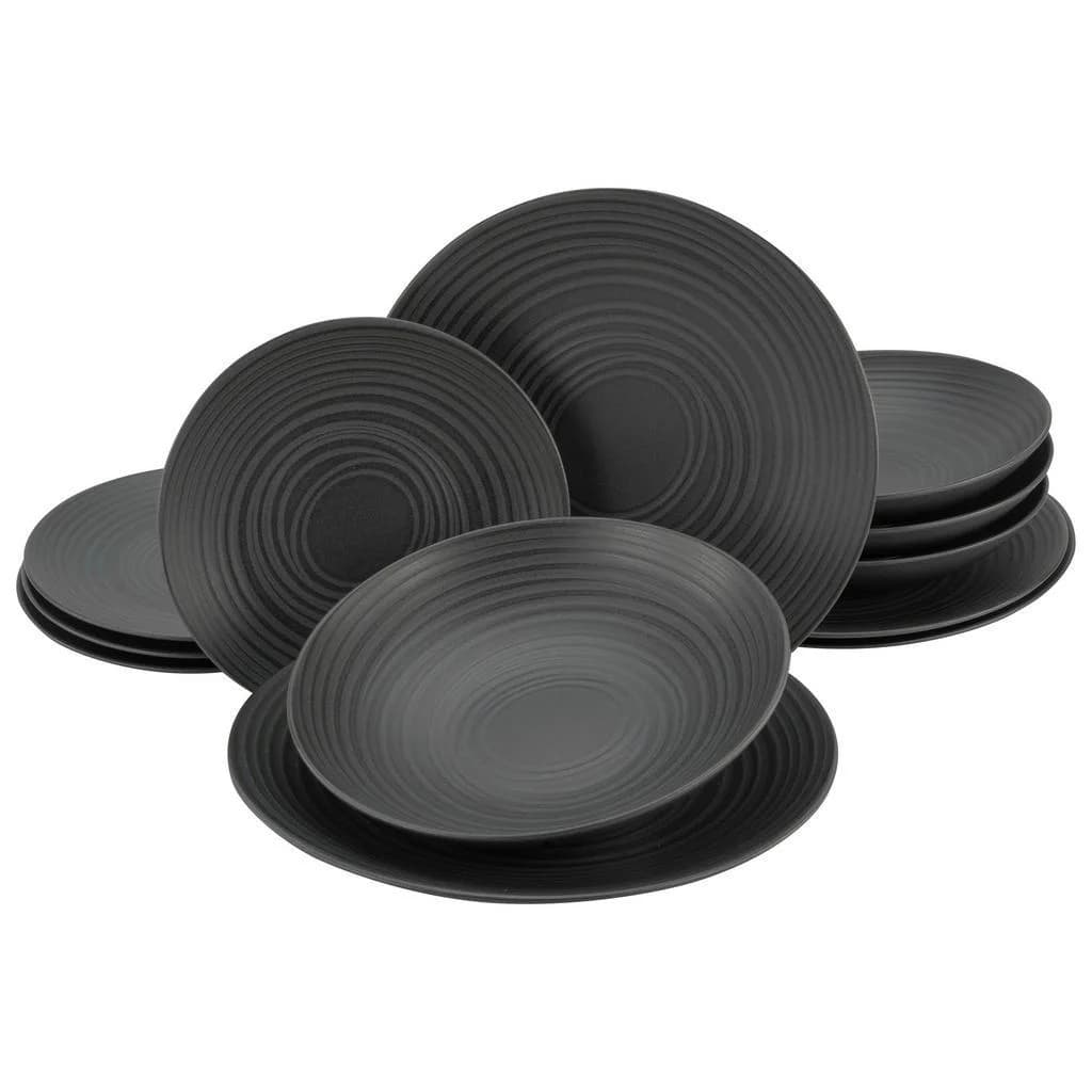 Creatable Tafelservice Lava Stone Schwarz 12-teilig Kreise