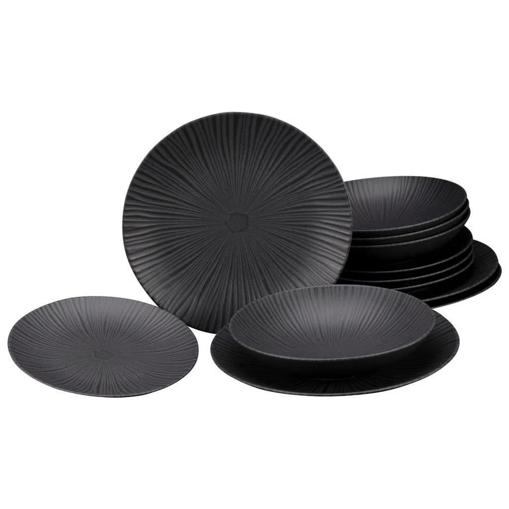 Creatable Tafelservice Vesuvio Black 12-teilig Schwarz Keramik