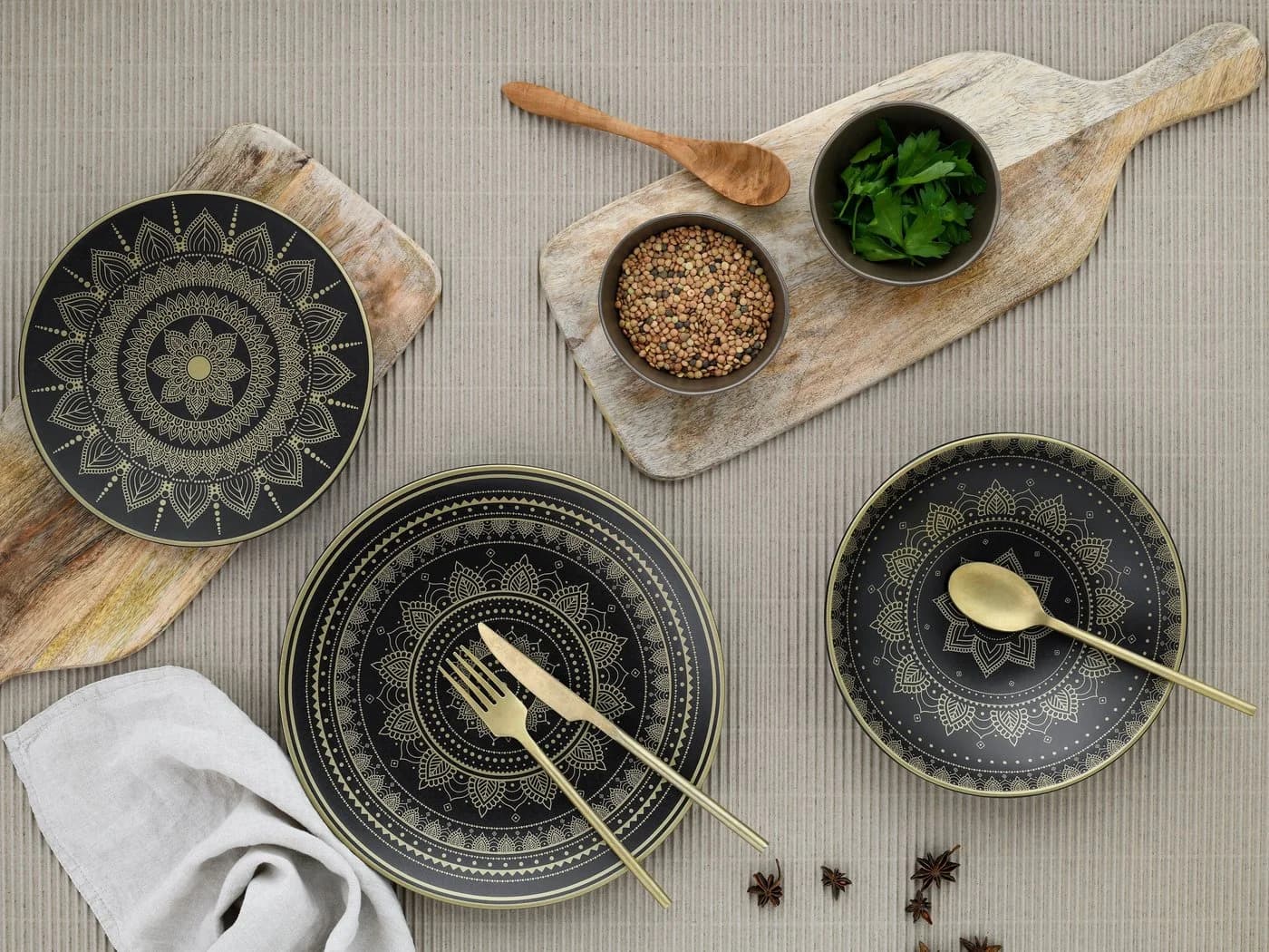 CreaTable Teller-Set Mandala Gold 12-teilig Orientalisch