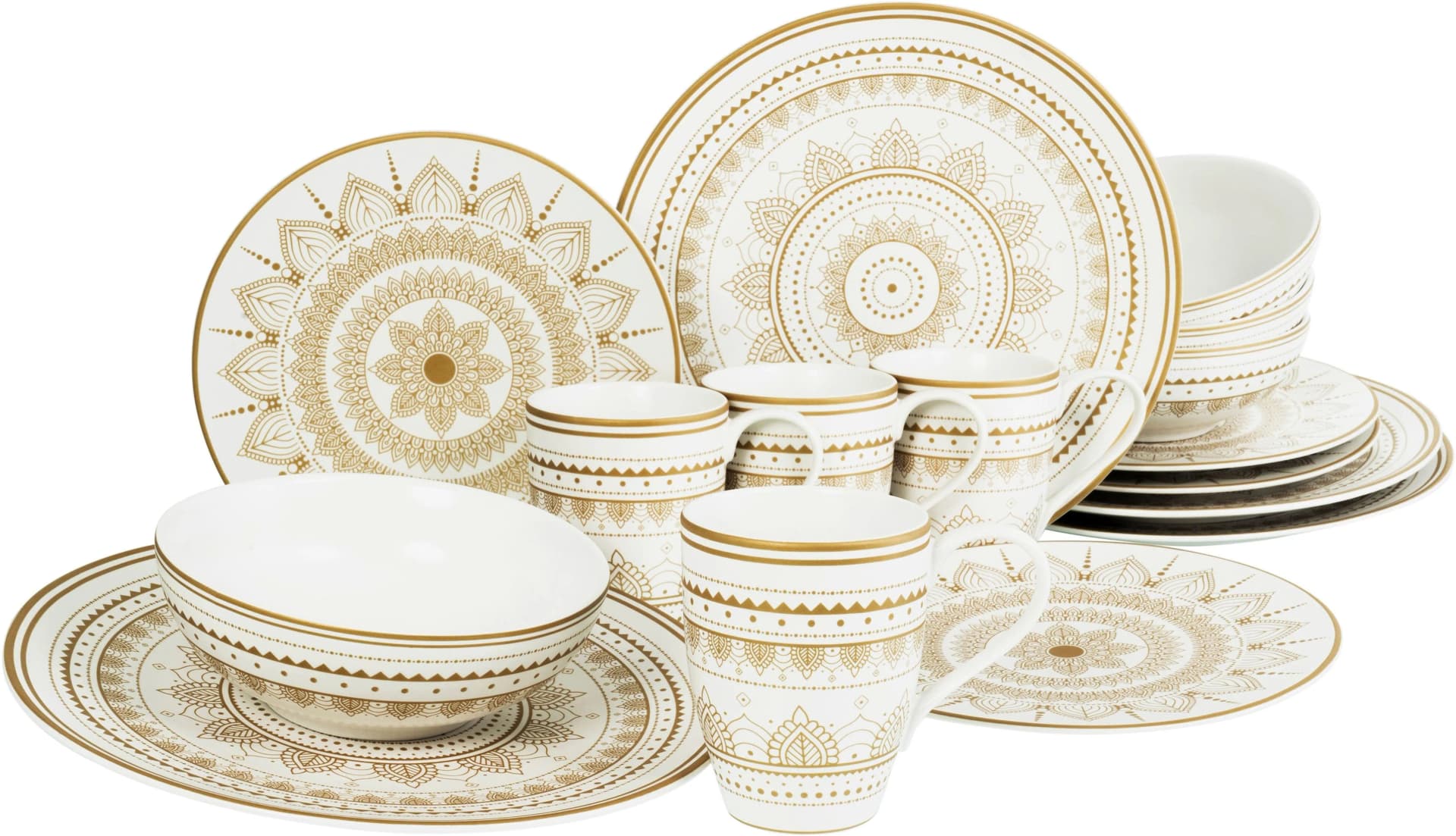 CREATABLE Kombiservice Mandala Gold 16-tlg. Steinzeug Weiß/Gold
