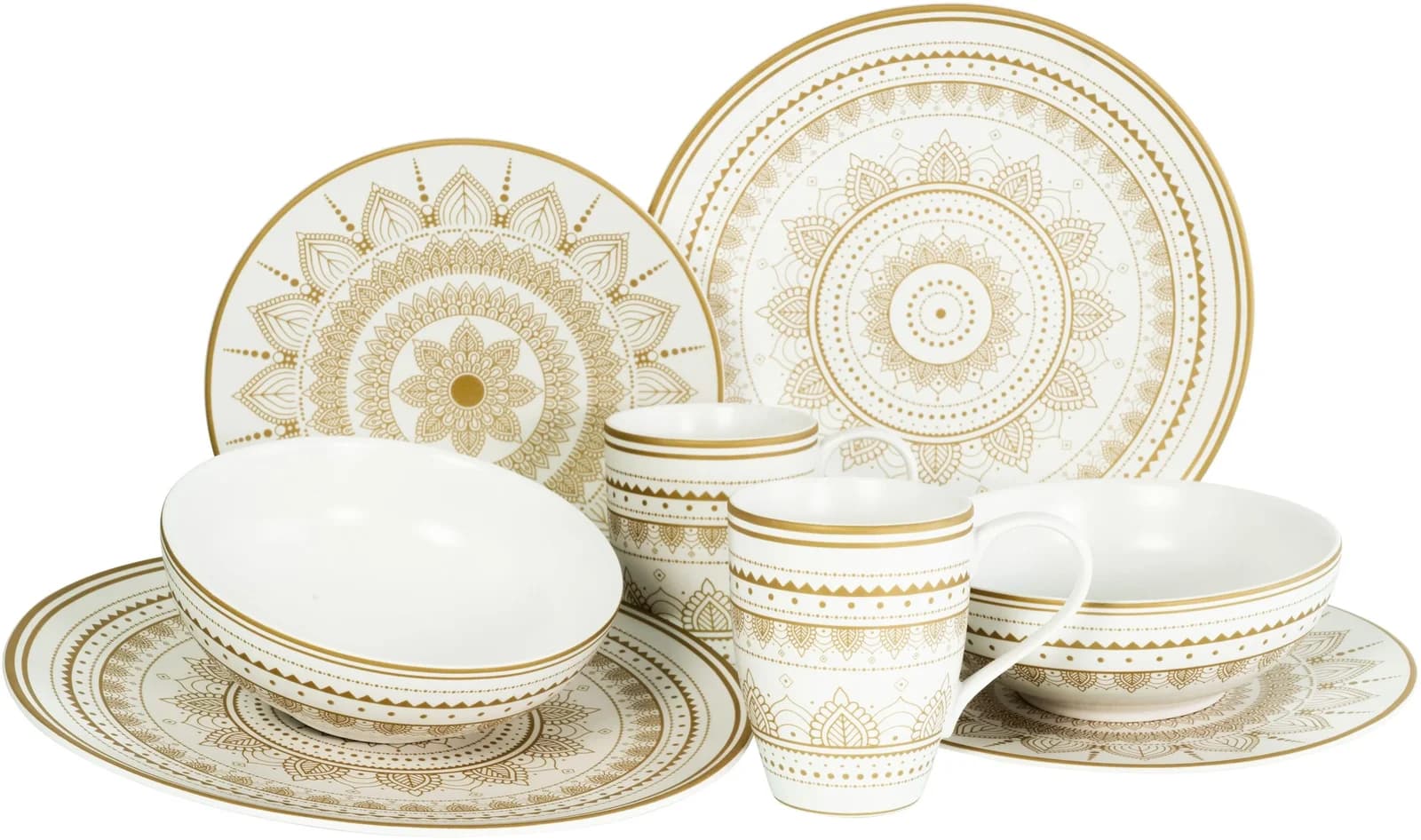 CREATABLE Kombiservice Mandala Gold 16-tlg. Steinzeug Gold/Weiß