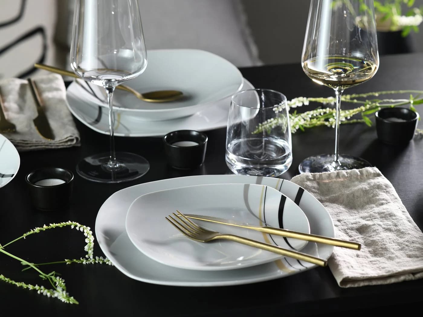 CreaTable Tafelservice Square City Line 12-tlg. Weiß Schwarz Sand - Bild 5