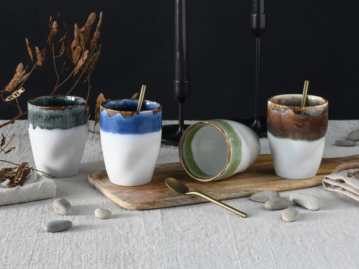 Creatable Kaffeebecher Set 4-tlg bunt Steinzeug Reaktivglasur