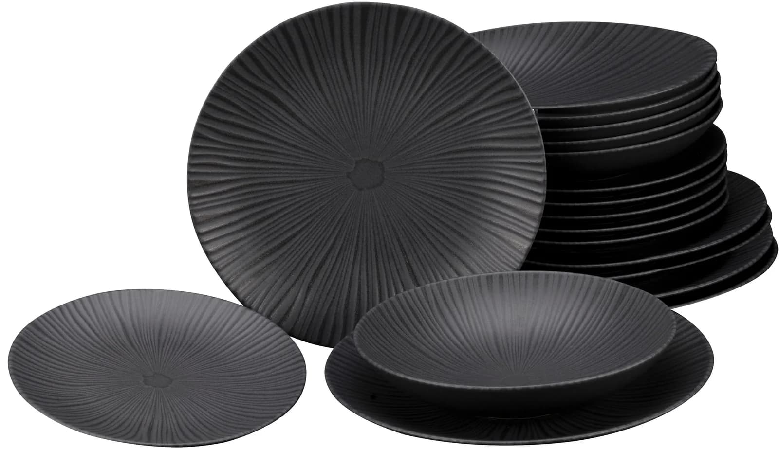 Creatable Teller-Set Vesuvio 18-tlg. Schwarz Steinzeug Vulkanoptik
