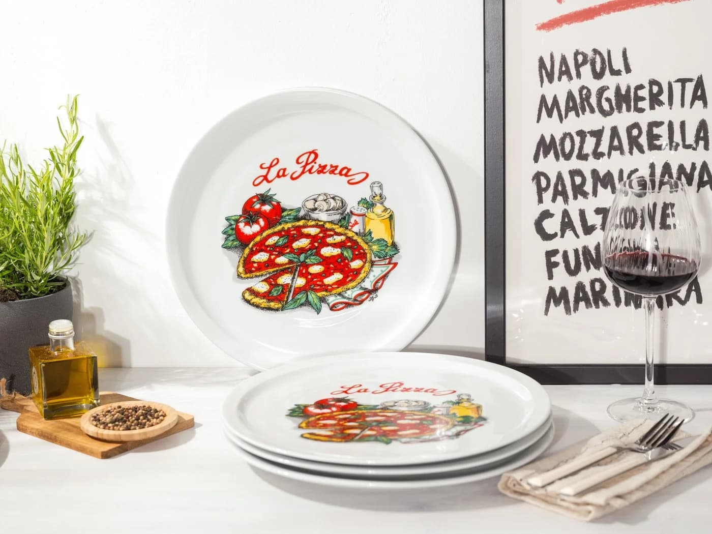 CREATABLE Pizzateller Set 4-tlg. Bunt Porzellan 30cm