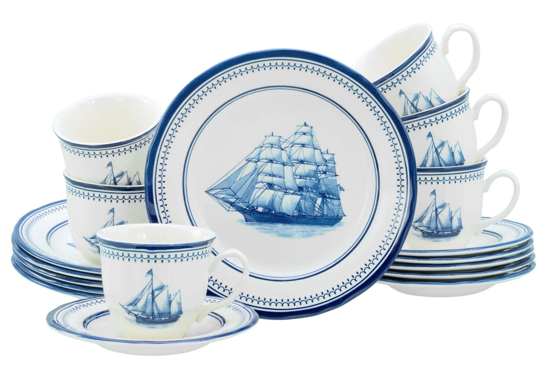 Klassisches Kaffeeservice im Segelschiffdekor