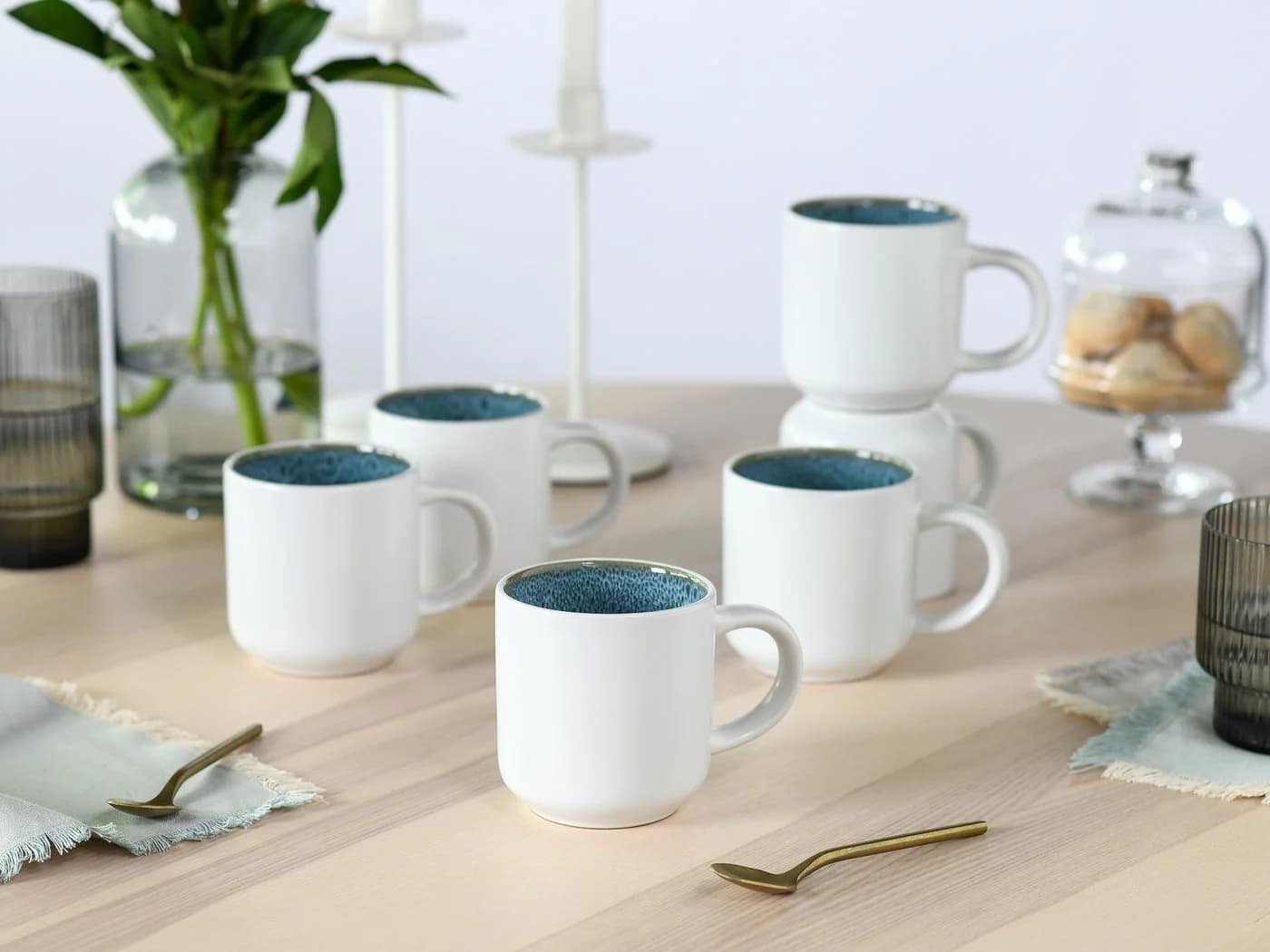 OTTO HOME Kaffeebecher Set 6-tlg. Weiß/Eisblau Steinzeug Novalee