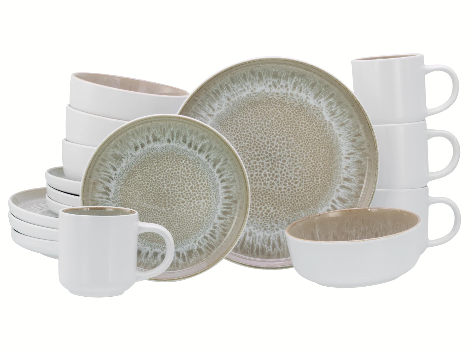 Geschirr-Set aus Steinzeug, nordisch-minimalistisch, Farbe Sand